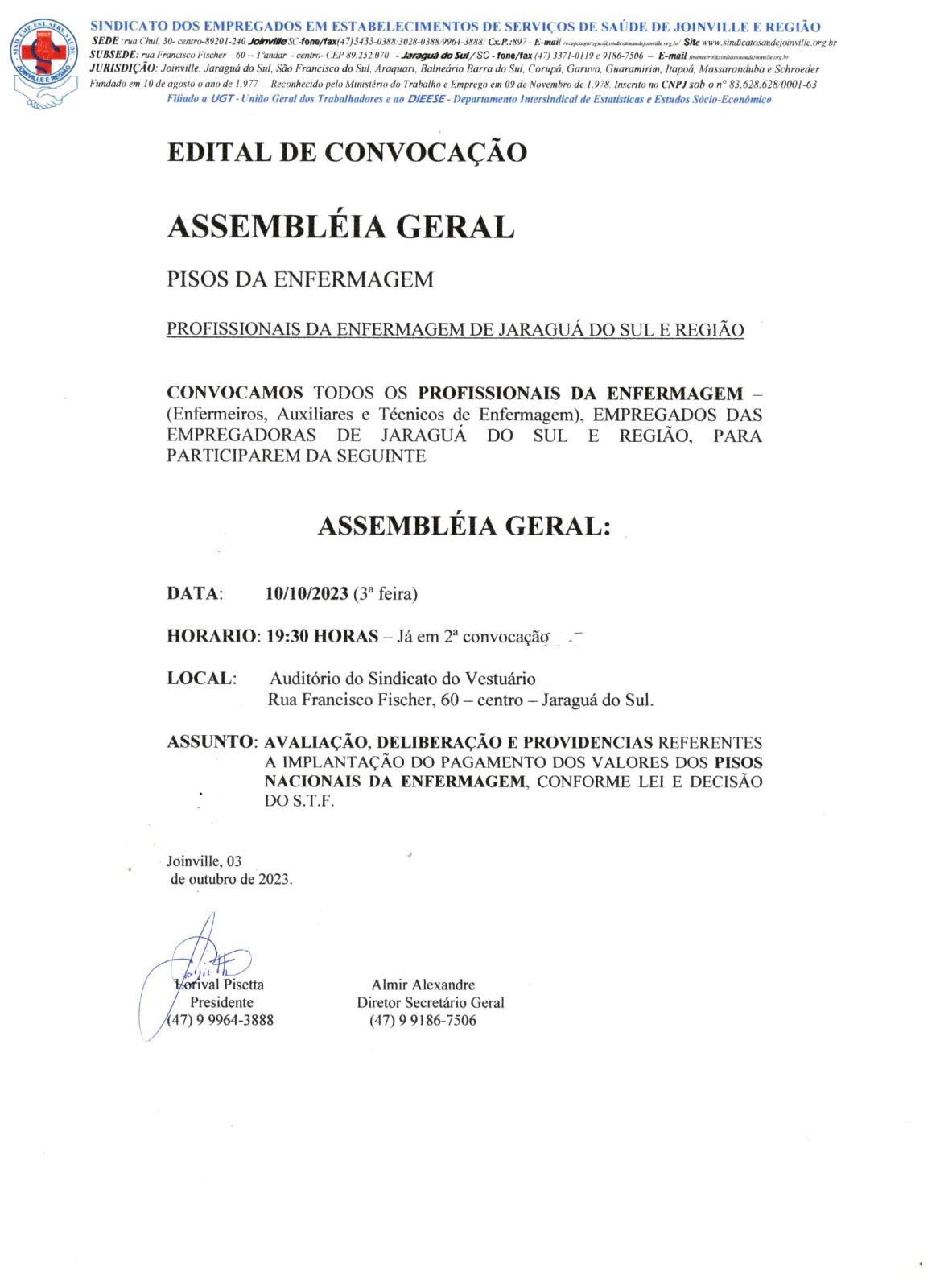 Edital de Convocação Assembléia Geral Jaraguá do Sul.