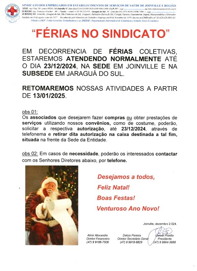 Aviso Férias Coletivas